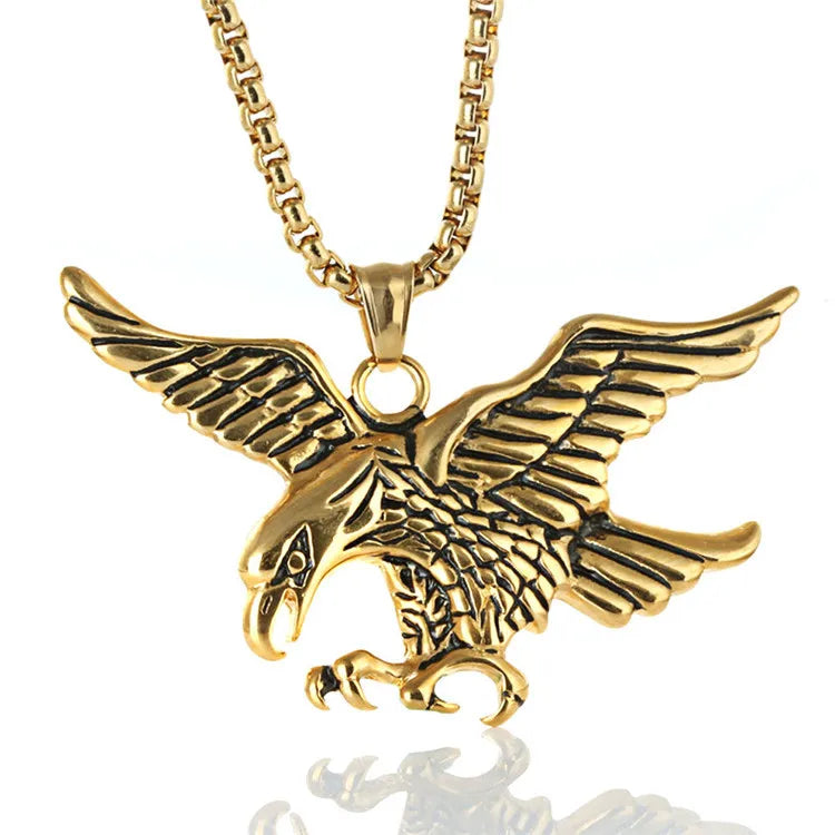 American Hiphop Stainless Steel Gold Plated Eagle Men Bird Necklace Golden Eagle Charm Pendants for Graduate Gift Best Wishes