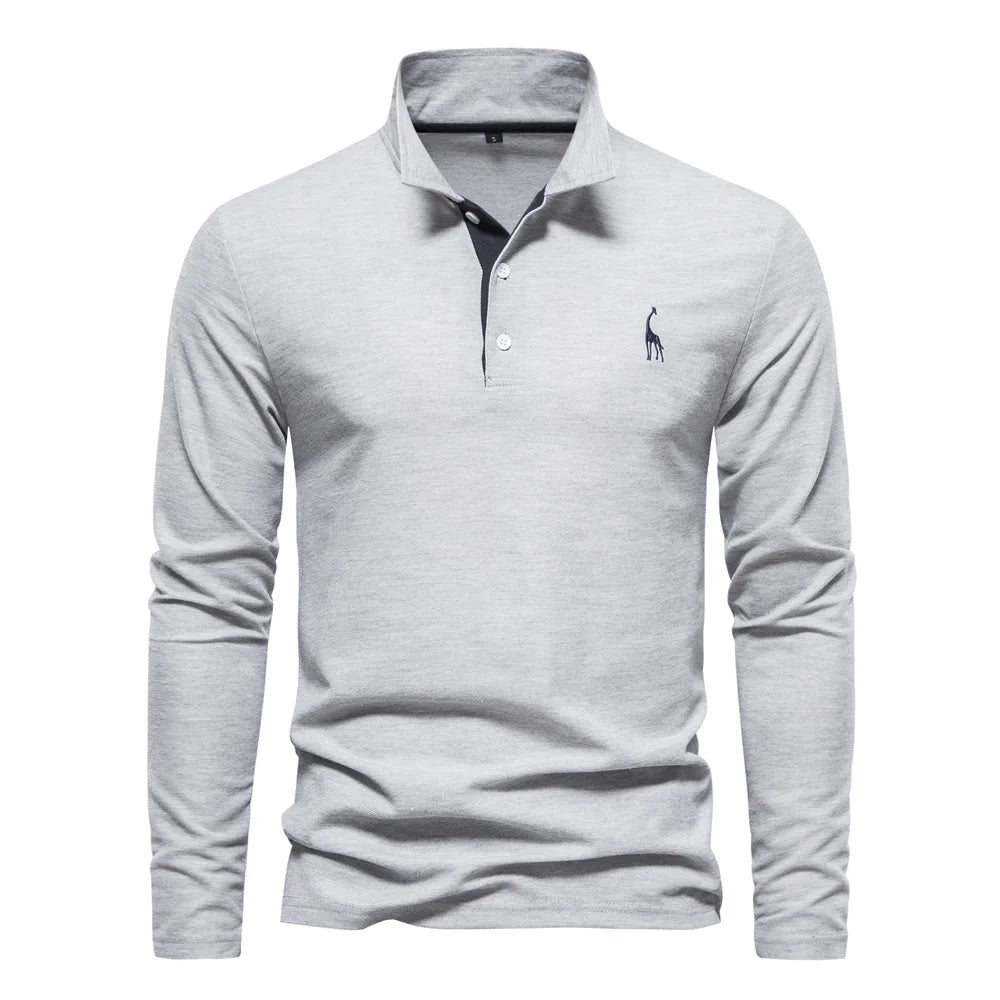 Men's Casual Sports for Polo Shirt T-Shirt Top New Design Autumn Long Sleeve with Button Decoration Puff Printing Fabric