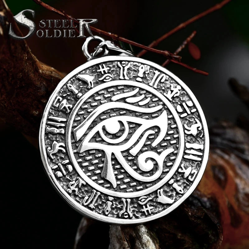 SS8-1300P New Fashion 316L Stainless Steel Egypt Eye of Horus Pendant for Men Egypt Amulet Round Men's Pendant Classic Jewelry
