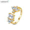 LUOTEEMI Flower Designed Zircon Finger Stackable Lady Korean Adjustable Jewelry Woman Iced Engagement 5A Cz Ring
