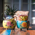 Hand Painted Indoor Korean Mini Succulent Fleshy Flowerpot Porcelain Ceramic Flower Vase Cute Tabletop Gardening Clay Pot