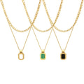 Gold Plated Women Layering Necklace Figaro Chain Choker Dainty Square Gemstone Pendant Layered Necklace Stainless Steel Jewelry