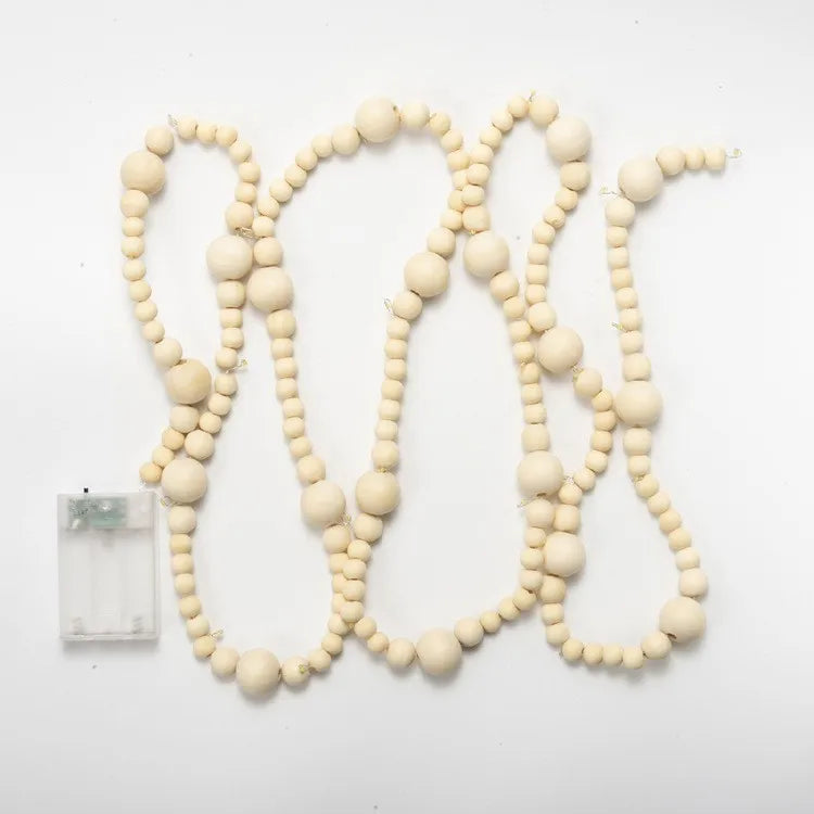 Cheap LED-illuminated Wooden Bead Garland for Home Christmas Tree Decor for Festive Home Decor