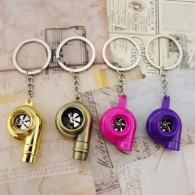 Wholesale 3D Car Turbo Sound Whistle Mini Spinning Auto Parts Turbo Keychain Retro Metal Whistle Key Chain Keyring Turbo Whistle