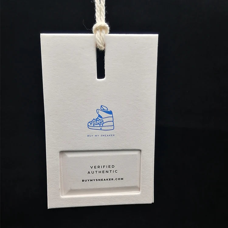 Rectangle Shape Paper Personalized Zip Tag Custom Swing Tags Customised Debossed Garment Tags