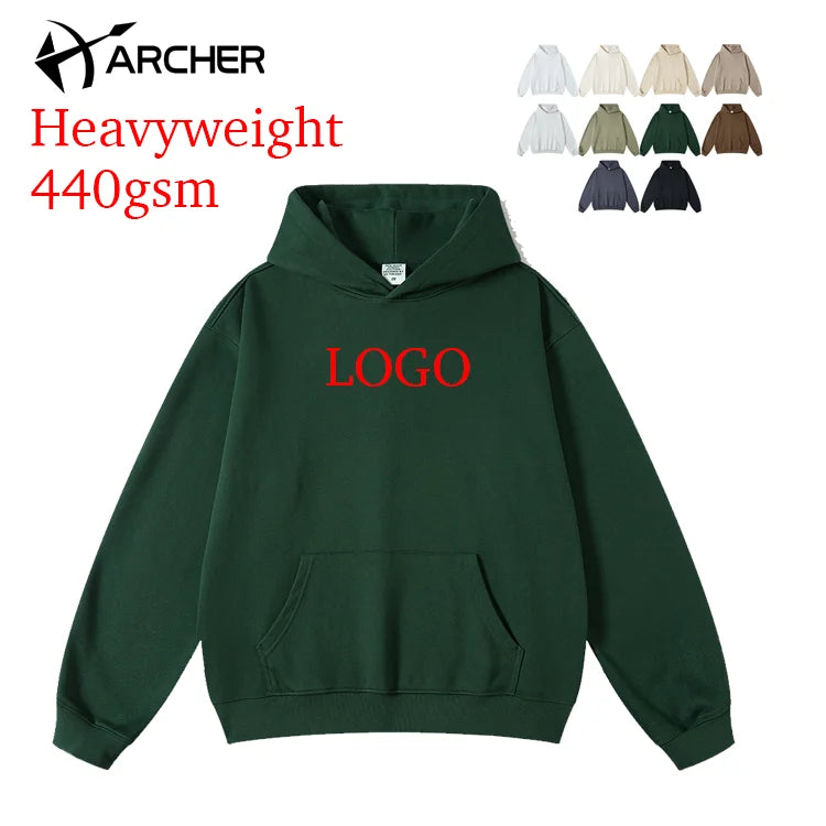 440gsm Mens Hoodies Heavyweight Cotton French Terry Printed Black White Hoodies Blank Shoulder Drop Puff Printing Hoodie Men