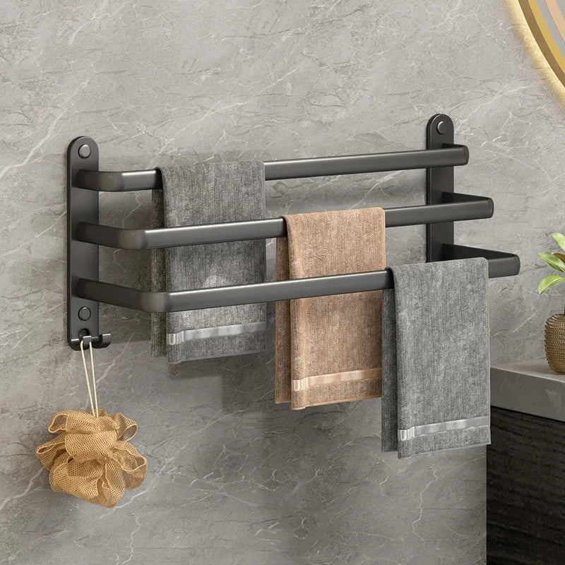 Naixin Contemporary 24-Inch Wall Mounted Aluminum 3-Tier Bath Towel Rack with Double Towel Bar for Bathroom