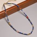 Handmade Gold Plated Necklace Dainty Natural Stone Lapis Lazuli Beaded Clavicle Necklace Dainty Healing Stone Jewelry for Women