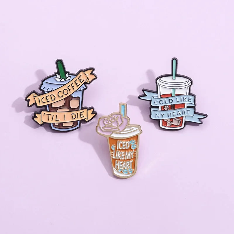 Cute Cartoon Coffee Cup Enamel Pins Iced Drinks Bottle Brooch for Clothes Collar Lapel Pin Badges Jewelry-Gifts for Friends