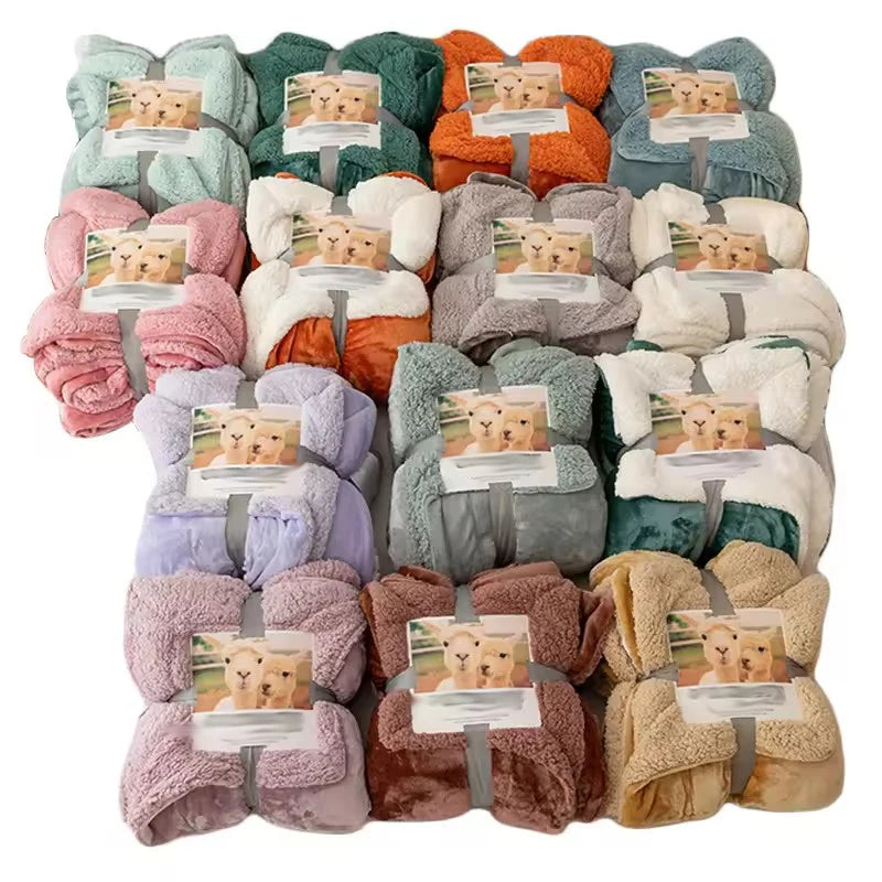 Ins Fashion 2 Ply Milky Flannel Fleece Manta Throw Macaron Solid Color Soft Lamb Wool Sherpa Blanket