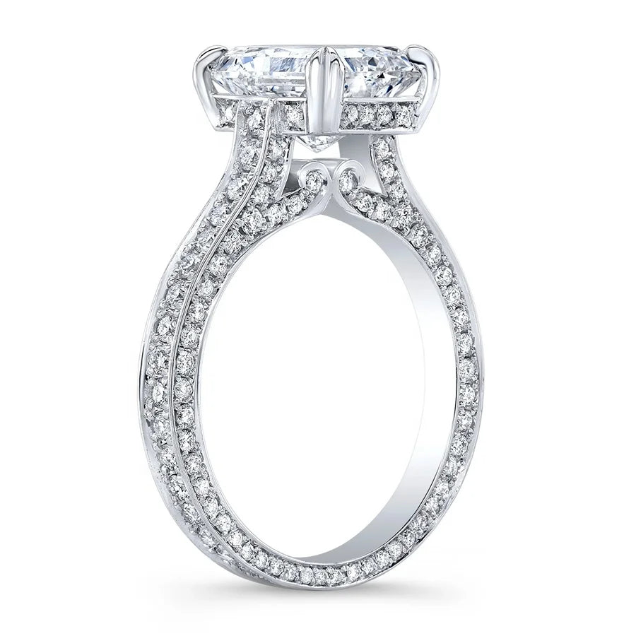 Luxury 925 Silver Wedding Ring with Radiant Cut 8A Zirconia Vintage Micro Pave Eternity Ring Diamond Inlay for Parties