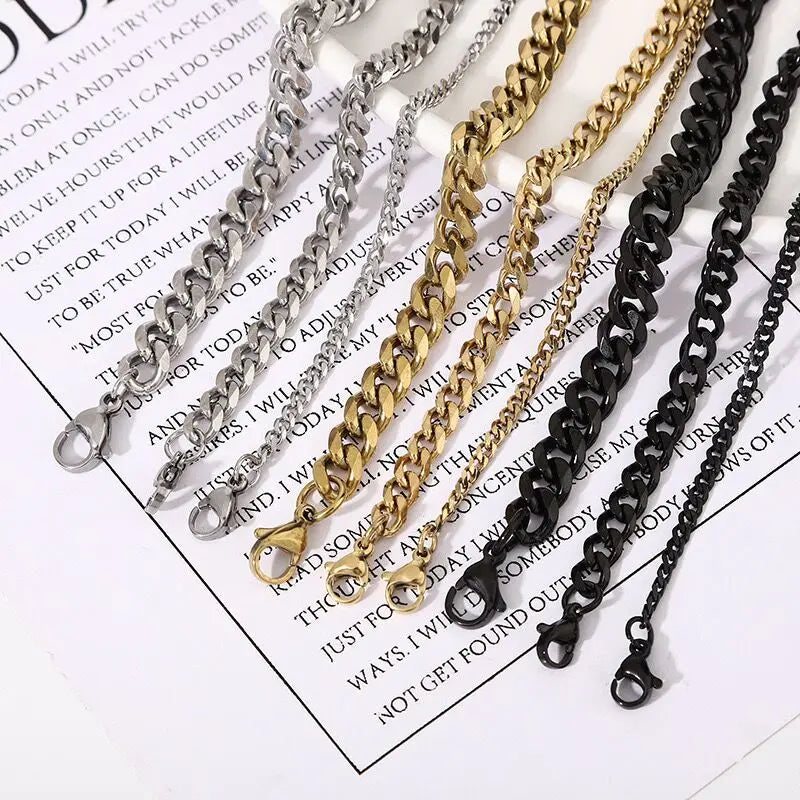 Waterproof Hip Hop Jewelry Gold Plated Mens Necklace Stainless Steel 5mm Cuban Chains Miami Cuban Link Chain Necklace
