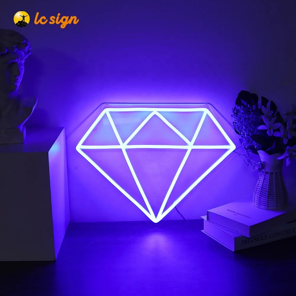 Neon Sign Custom Diamond Neon Sign Gem Shape LED Neon Light Crystal Wall Decor Aesthetic Neon Letters Neon Sign Custom logo