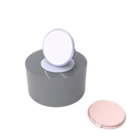 Metal Leather Round Foldable Cosmetic Pocket Mirror with LED Lighting