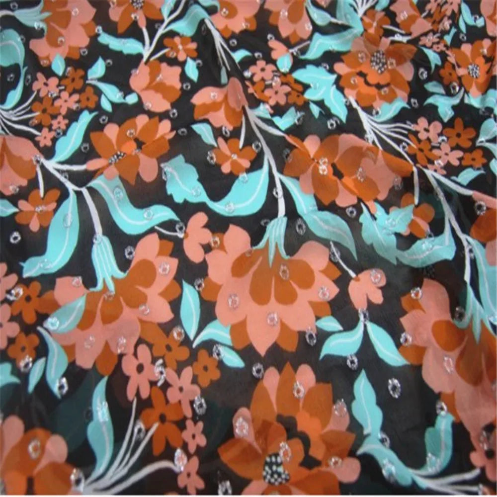 New Coming Pure Flower Silver Dot Jacquard Printed Shiny Silk Metallic Fabric for Lady Charming Summer Garment