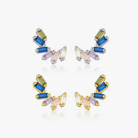 FUAMAY 925 Sterling Silver Asscher Cut Zircon Earrings Rainbow Cubic Zirconia Earrings