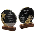 Chinese Trophy Manufacturers Wholesale Crystal Glass Trophies With Wooden Base Sport Souvenir Awards Plaques Crystal Trophy