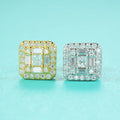 New Trendy Women's 925 Sterling Silver Hip Hop Geometric Square Cubic Moissanite Earrings Screw Back Design