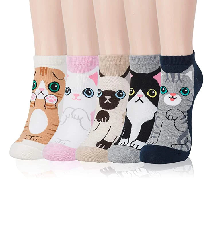 XIANGHUI Womens Cute Ankle Socks  Animal Print Socks Cat Lover Socks