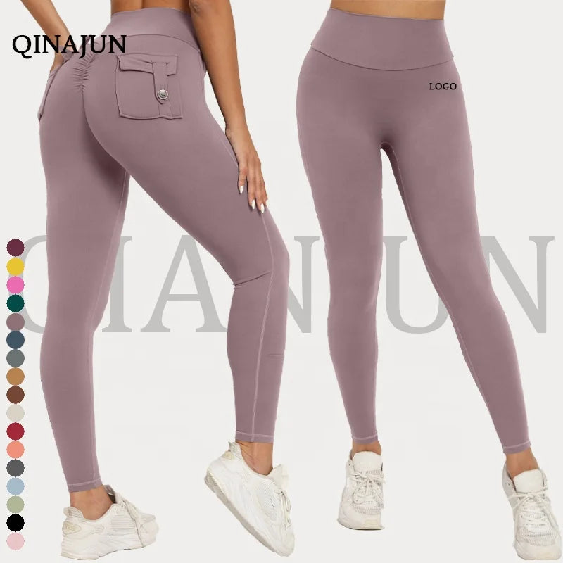 High-Waisted Women's Gym Workout Pants Quick Dry High Waisted Yoga Leggings With Pockets Solid Spandex/Nylon Fitness Clothing