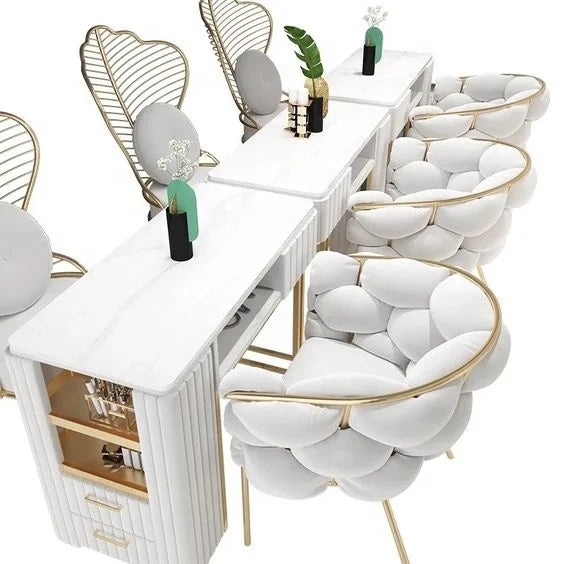 Modern Luxury Double-Seat Nail Desk Table Nail Salon Furniture in Metal for Workshops