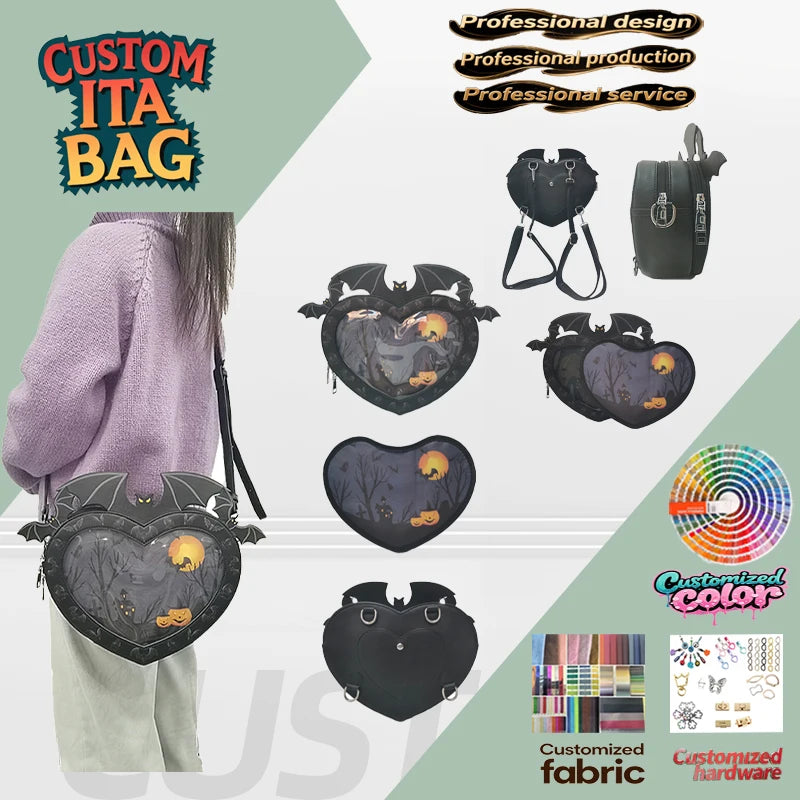 Manufacturer Ita Bag Crossbody Pu Ita Bag Clear PVC Window Pin Display Custom Ita Bag Backpack