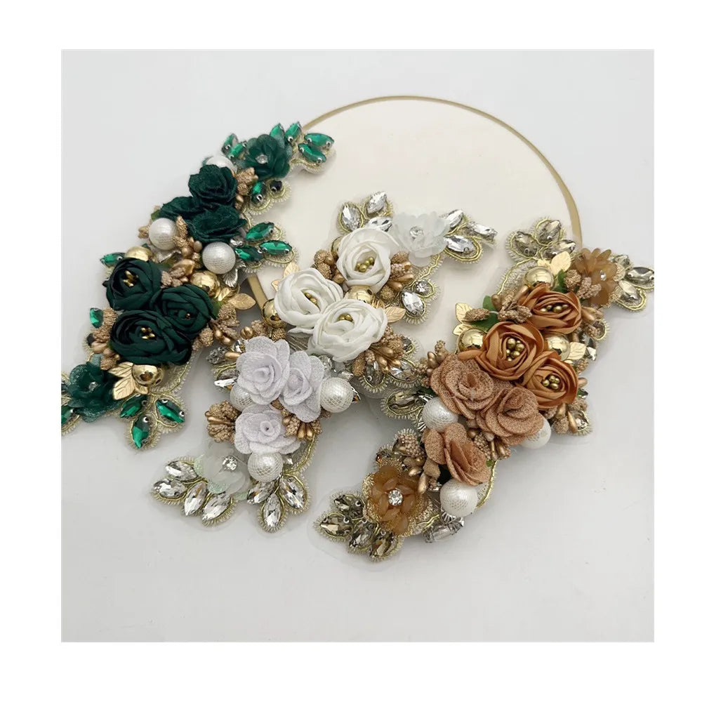 New Design Handmade 3d Flower  Embroidery Rhinestone Wedding Patch for Evening Dress