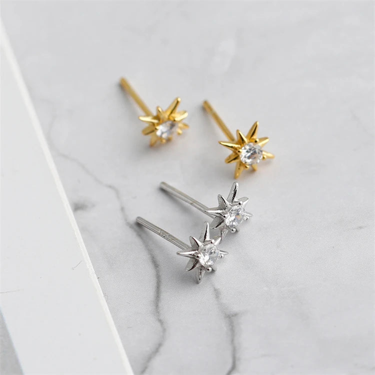 Fashion Shiny Anise Star Zircon 18k Gold 925 Sterling Silver Twinkle Star Stud Earrings for Women