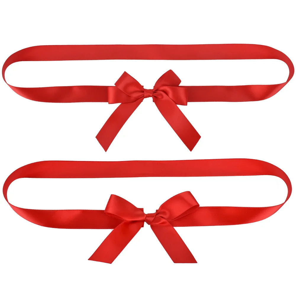Customized Polyester Satin Pre Tied Bow With Elastic Band Loops for Gift Wrapping