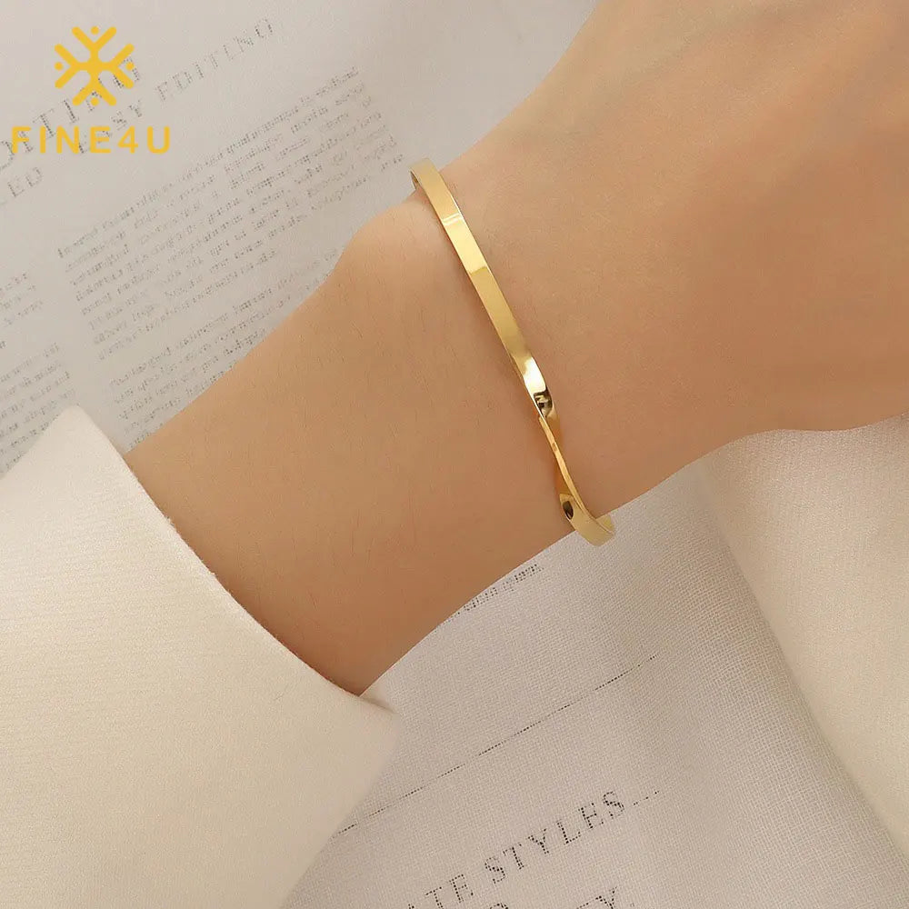 Minimalist Fashion Jewelry Open Adjustable 18K Gold Plated Stainless Steel Twisted Cuff Bangle Bracelet