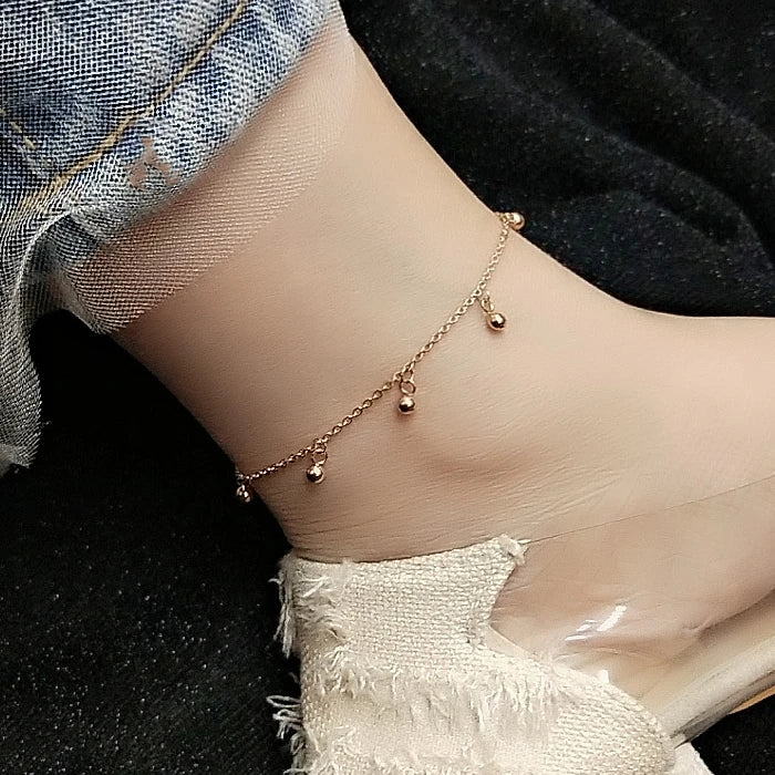 Summer Beach PVD Plating Stainless Steel Link Chain Ball Charms Bracelet Anklet