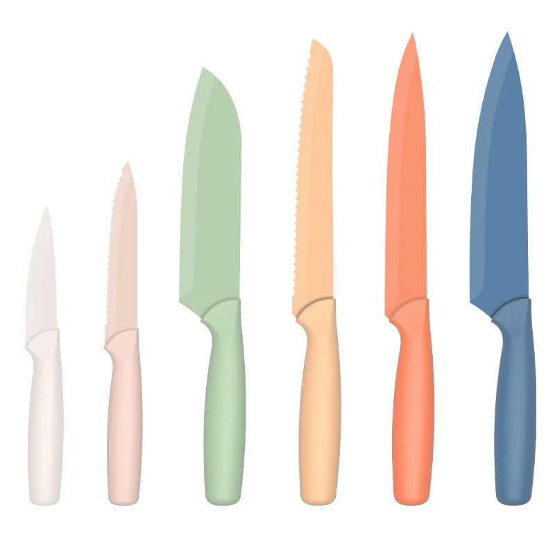 Stellar New 6-Piece Stainless Steel Chef Knife Set Non-Stick Coating Colorful PP Handles 3Cr13 Blades Ambidextrous Design Modern