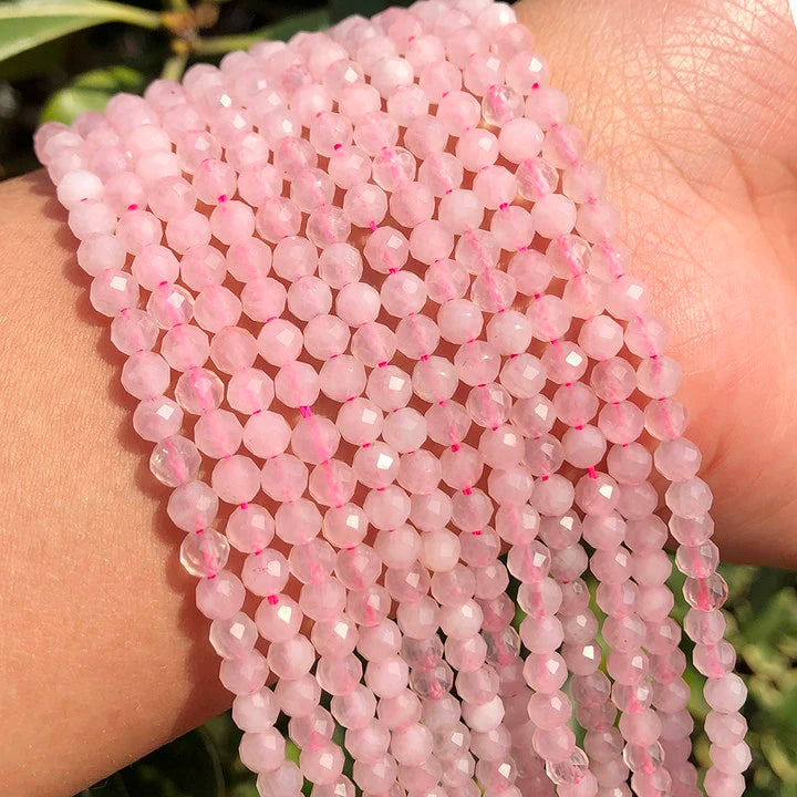 Wholesale 2/3/4MM Faceted Natural Pink Rose Quartz Beads Tiny Stone Loose Beads for Jewelry Making DIY