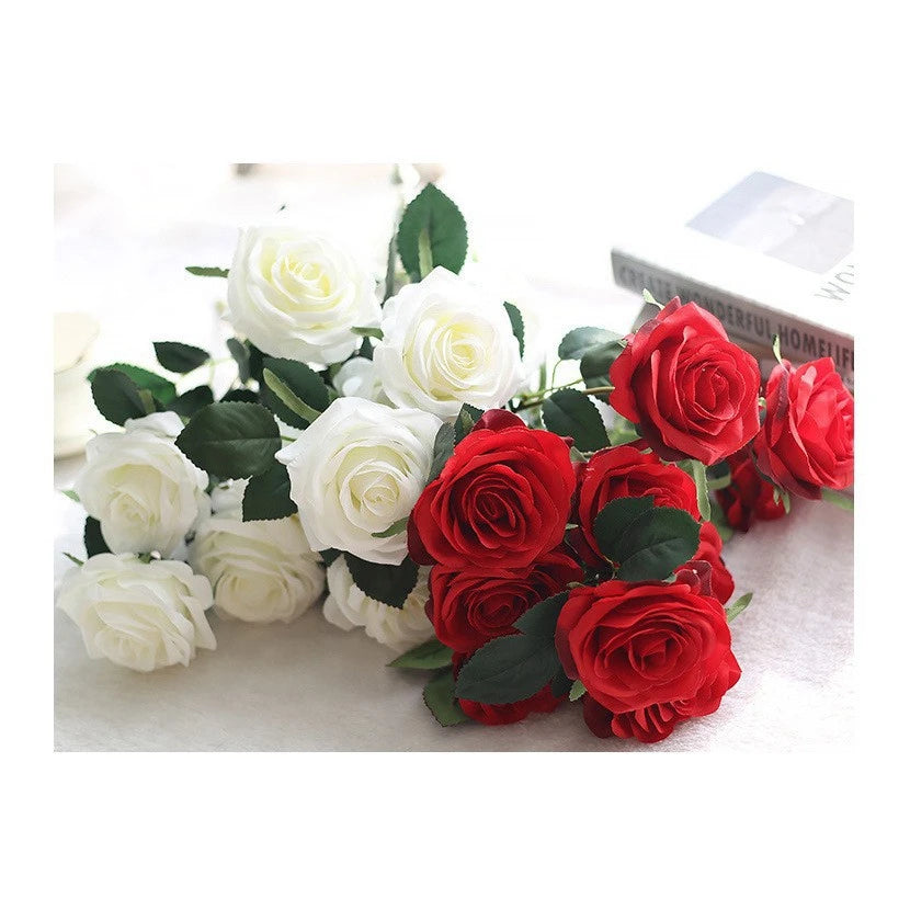LFR081 Hot Selling Preserved Red White Silk Artificial Rose Flower Bouquet for Wedding Event Party Decoration