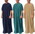 Custom Kaftan Abaya Arab Dubai Dress Muslim Robes Short Sleeve Cotton Linen Morocco Style Men Thobe