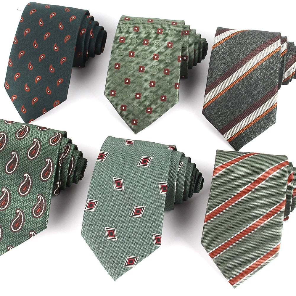 Shengzhou Men's Green Series Polyester Tie with Stripes and Paisley Print for Business and Parties