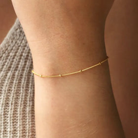 Wholesale Minimalist 18k PVD Gold Plated 925 Sterling Silver Cable Beads Chain Bracelets for Women