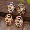 New Arrival Colorful Painting Oil Geometric Hollow Diamond Setting Flower Ring Fashion Elastic Enamel Rings For Women