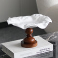 New Chinese-style Solid Wood & Ceramic High-foot Lotus Leaf Fruit Plate Tray for Snacks and Jewelry