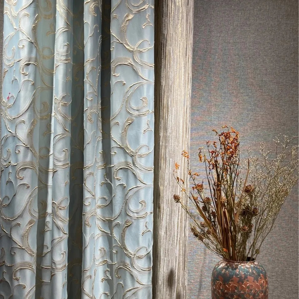 XinLan New European Light Luxury Atmosphere High-end  Embossed Curtains Living Room Bedroom Window Curtains