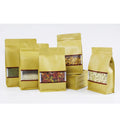 Custom Printed Brown Kraft Paper Doypack Zipper Stand Pouch Reusable Resealable Packaging for Coffee Tea Clear Window Household