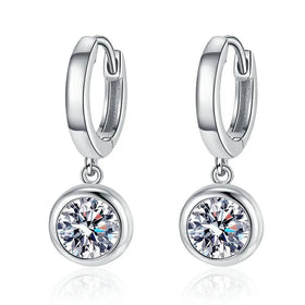 Silver 925 Original Total 2 Carat Round Brilliant Cut Diamond Test Past D Color Moissanite Screw Back Drop Earrings Fine Jewelry