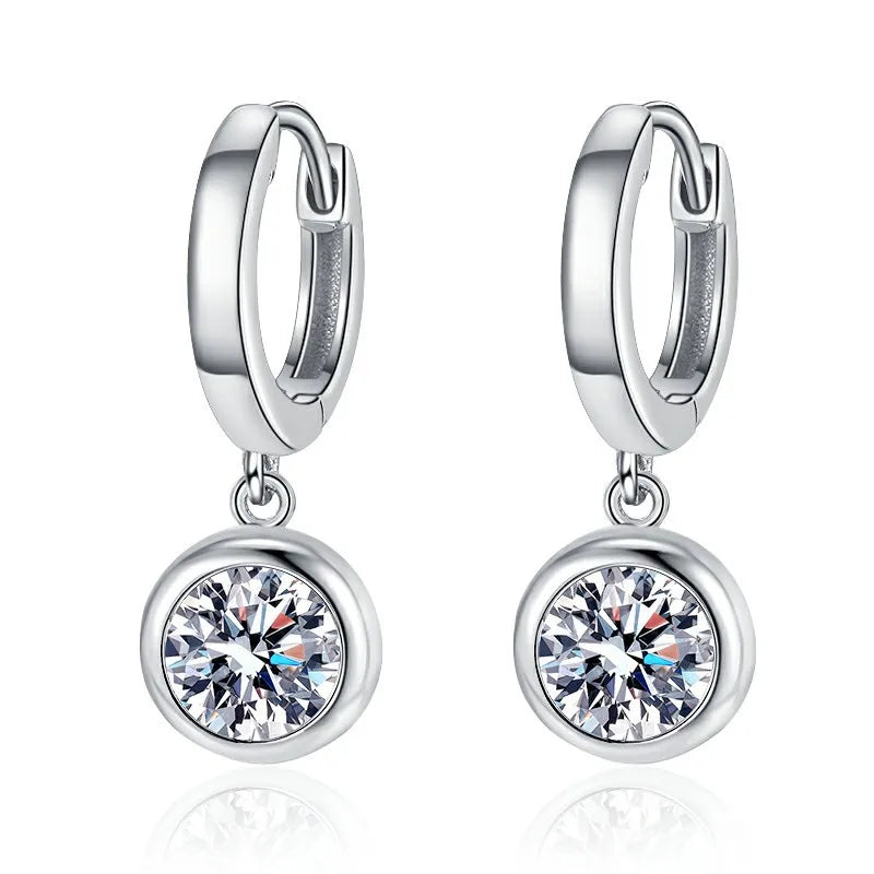Silver 925 Original Total 2 Carat Round Brilliant Cut Diamond Test Past D Color Moissanite Screw Back Drop Earrings Fine Jewelry