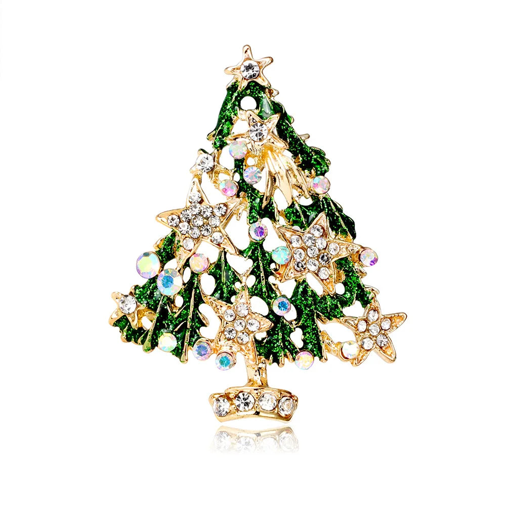 DRAL1043 Hot Selling Fashion Christmas Tree Brooch Women Enamel Green Star Brooch European and American Jewelry