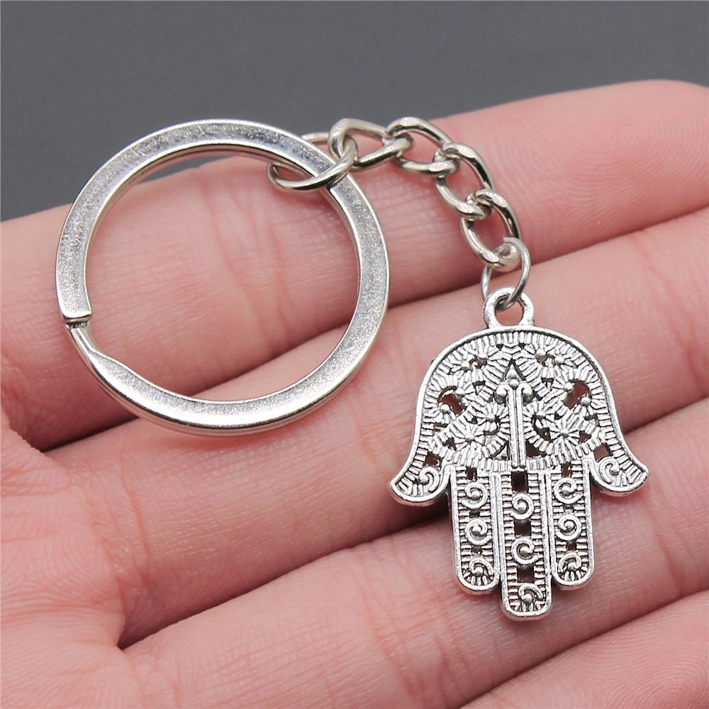 WYSIWYG 28x21mm Metal Zinc Alloy Antique Silver Plated Hand Palm Key Chain Souvenirs Gift P1-ABD-C12215