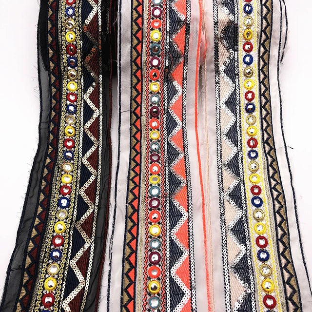 Silk Vintage Ethnic Embroidery Lace Ribbon Trim Sequins Webbing Ethnic Style Lace Trimming