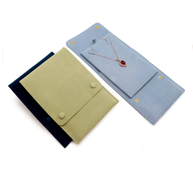 High-quality Double Snap Velvet Envelope Jewelry Pouch Earrings Necklace Pendant Packing Bag with Jewelry Cards