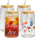 Borosilicate Glass Tumbler Sublimation Blank Ice Coffee Cola Cups With Bamboo Lids and Straw