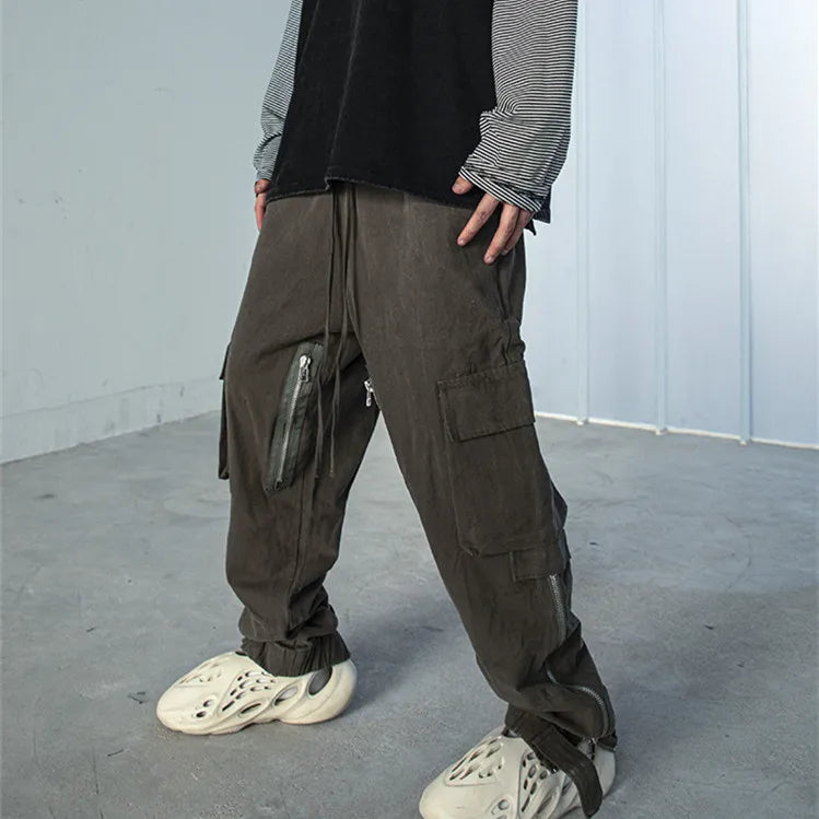OEM Latest Trousers for Men Street Wear Stock Zipper Jogger Cargo Pants