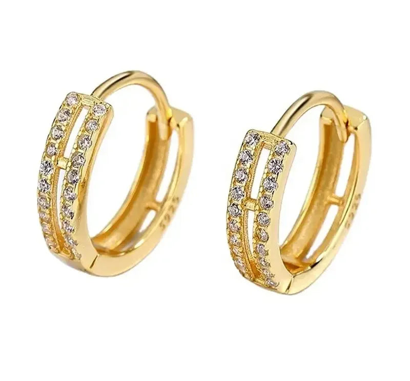 18K Gold Plated 925 Sterling Silver Double Layer Hoop Earrings with Zircon and Heart-shaped Diamond Moissanite Stones